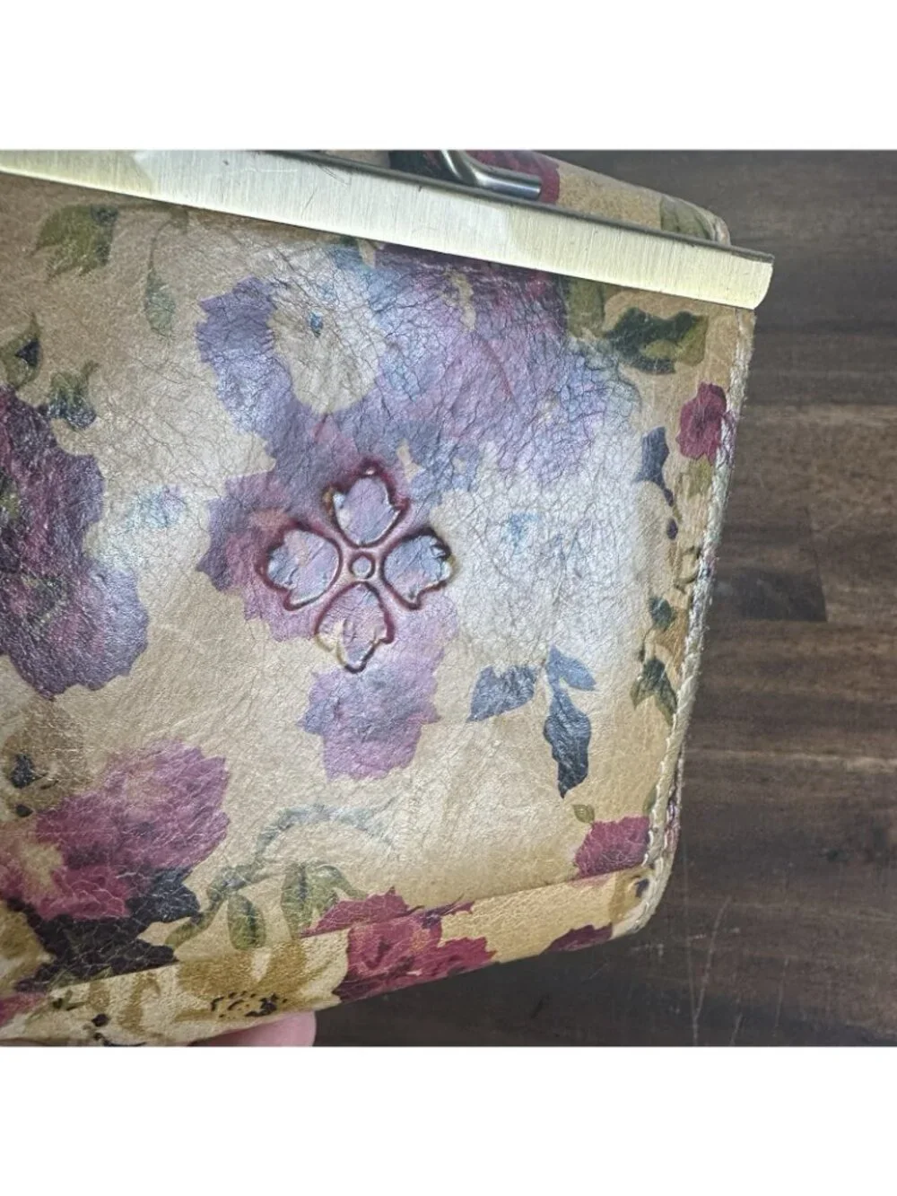 Patricia Nash Astra Wallet Antique Rose Leather tan purple green 4713